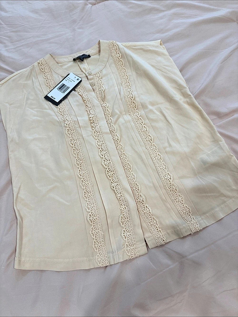 Vita&Wisdom Lace Trim Blouse in Cream Size Small NWT